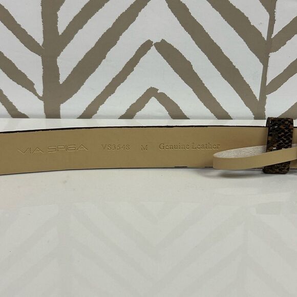 Via Spiga Brown Snake Print Belt Gold Logo Hardware Size M - Picture 5 of 6
